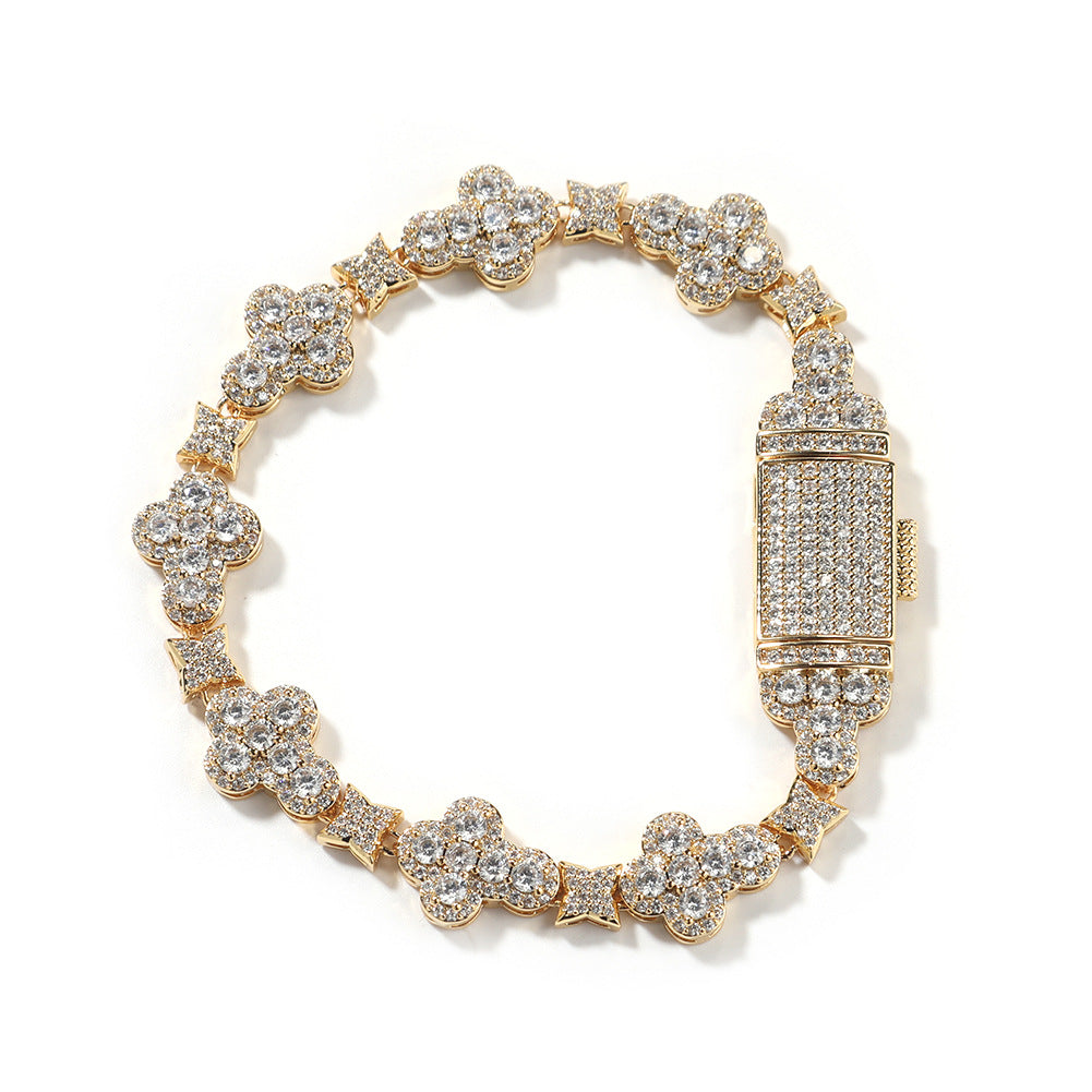 10mm cross flower star bracelet with micro-inlaid zircon