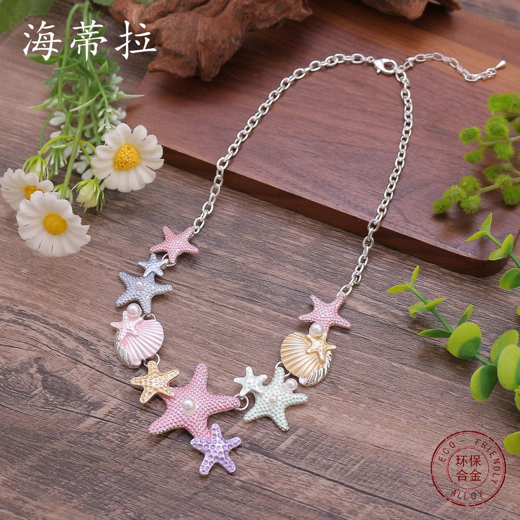 starfish necklace colorful oil painting necklace