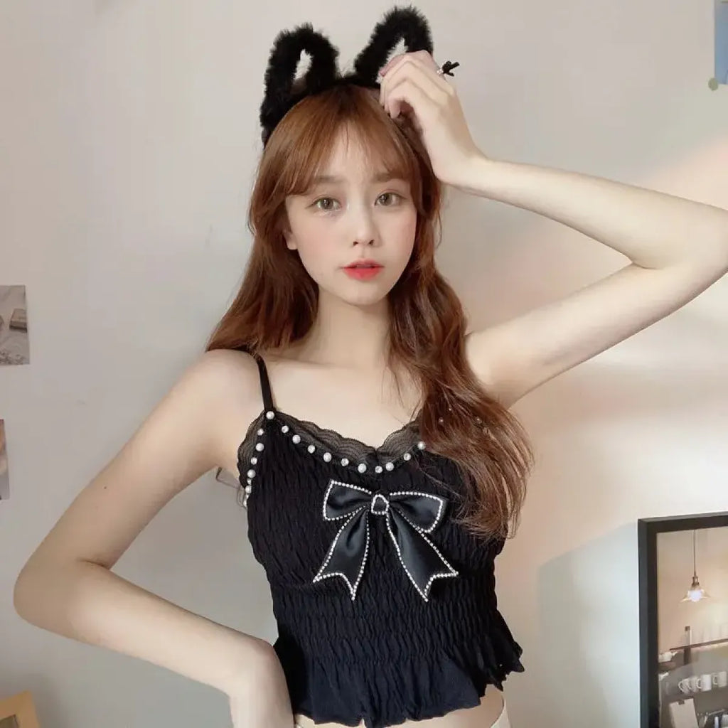Harajuku Lace Bow Crop Top